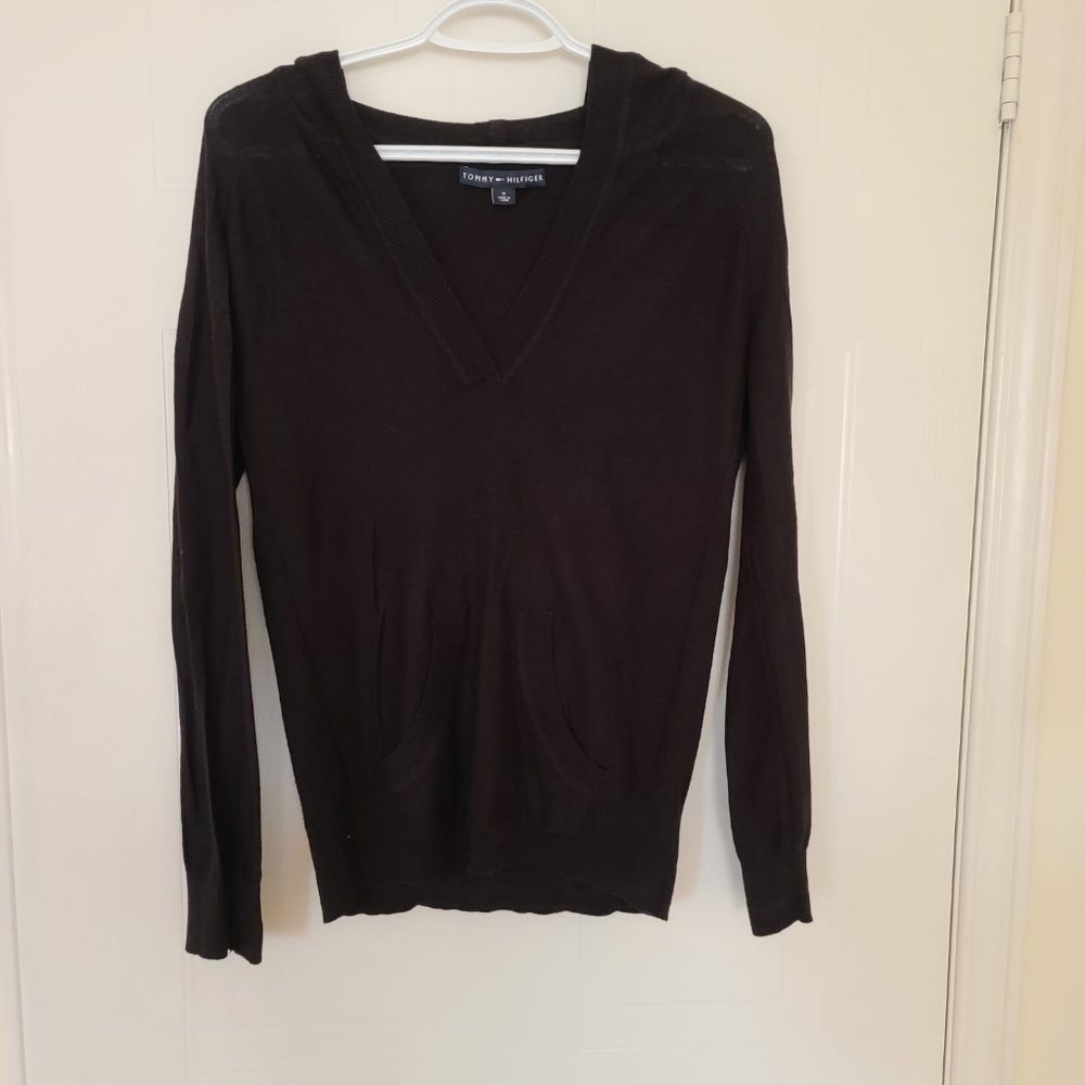 Tommy Hilfiger Light V-Neck Hoodie Black Medium